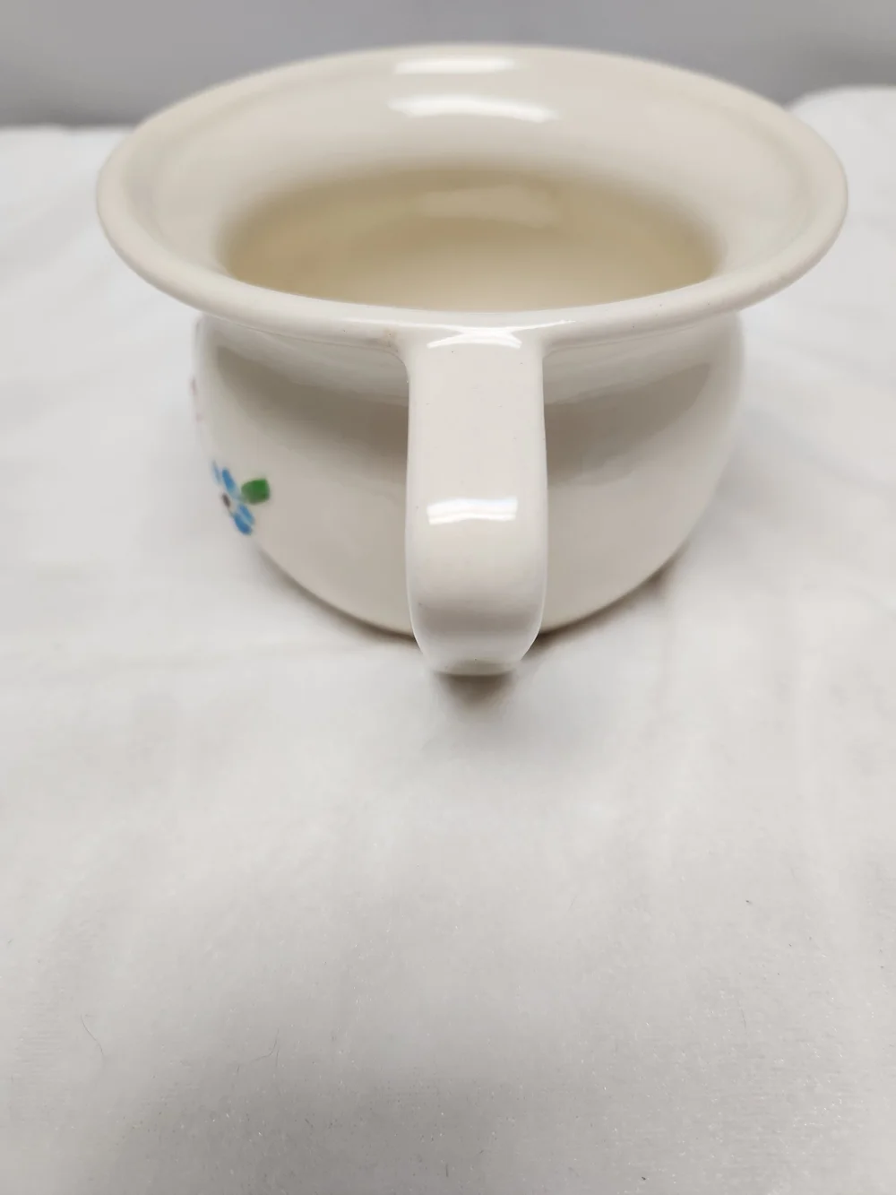 Baby Ceramic Planter in Cream with Pink Script and Blue Flowers